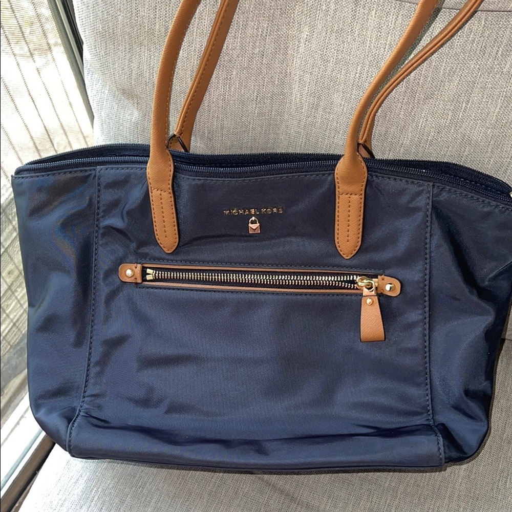 Michael Kors Dark Blue and Tan Tote Bag